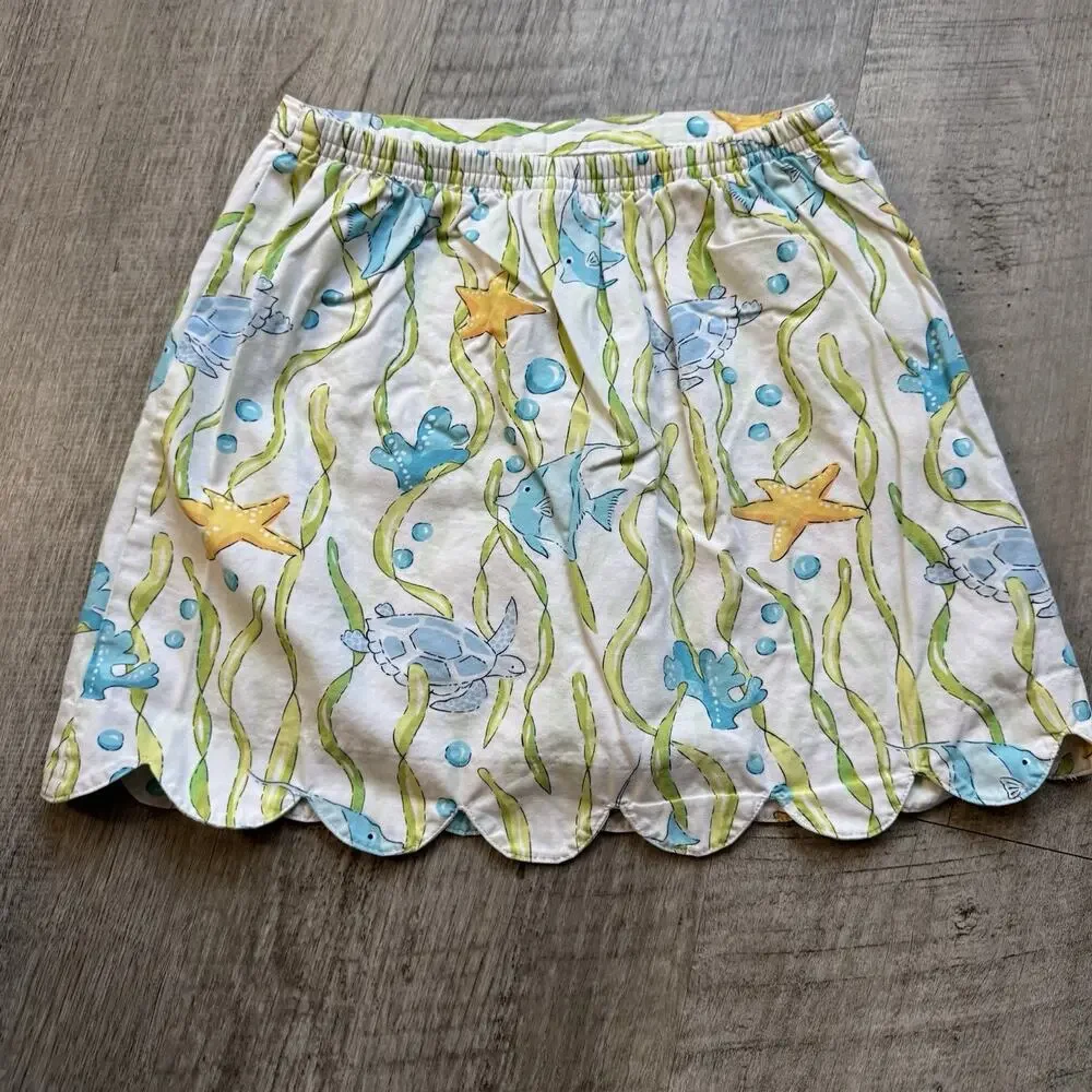 VTG Y2k Gymboree Sea Print Skirt Skort Girls Size 7 Scalloped Hem Ocean Turtle